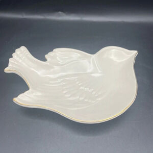 Rae Dunn M Magenta Bird Plate Platter White Gold Line Accent